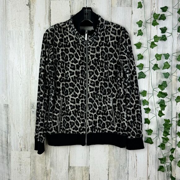 Michael Kors Zip Up Lightweight Black Cheetah Jacket with Pockets Women's Size M - Picture 1 of 5